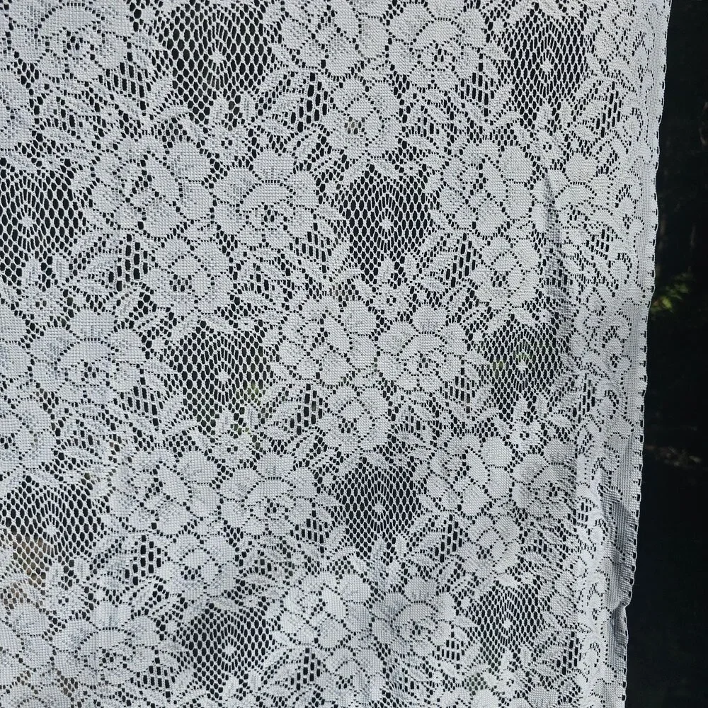 Pair Of Romantic White Floral Lace Curtain Panels - Cottagecore, Country 40x60